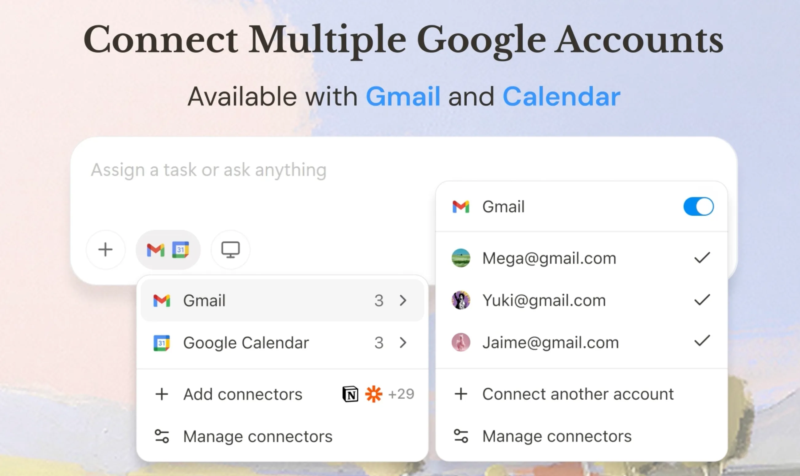 GlowUS에서 여러 개의 Gmail 및 Google Calendar 계정 연결하기